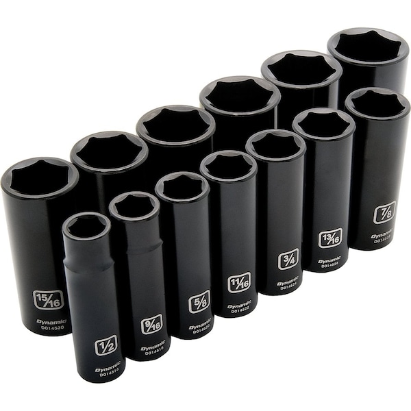 Tools 1/2"Dr 13Pcs 6 Point, Deep Impact, SAE Socket Set, 1/2" - 1-1/4"